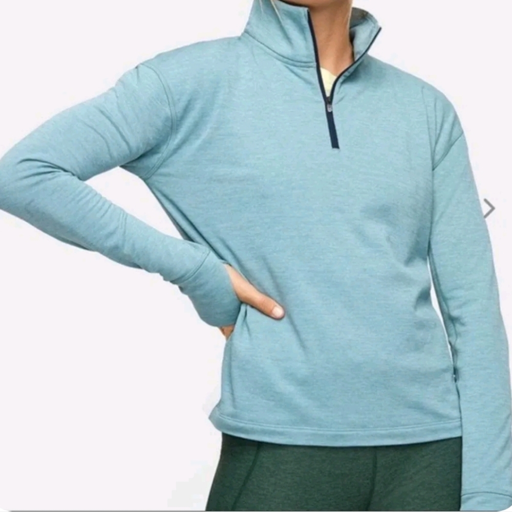 Outdoor Voices OV Fleece Half Zip Pullover Sweater in Seafoam, sz S